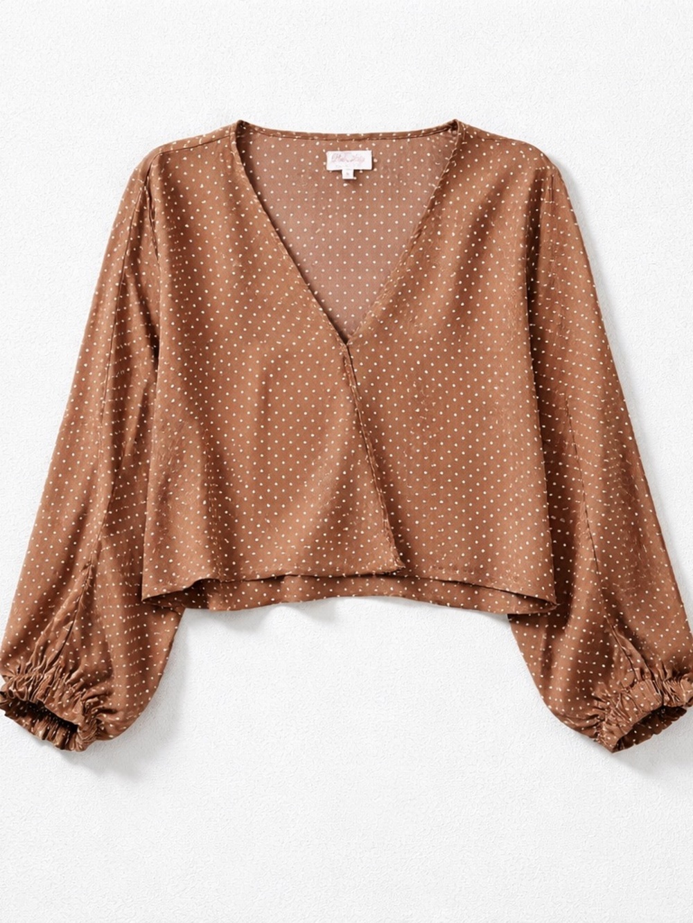 Pink Lily Brown Polka Dot V-Neck Blouse
